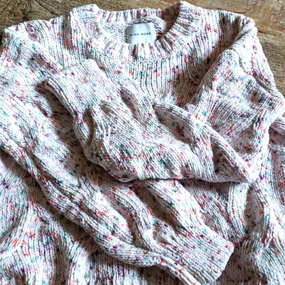 PINK ROSE CONFETTI PULLOVER Ribbed  knit SWEATER. SZ. M. NWOT - Picture 1 of 8
